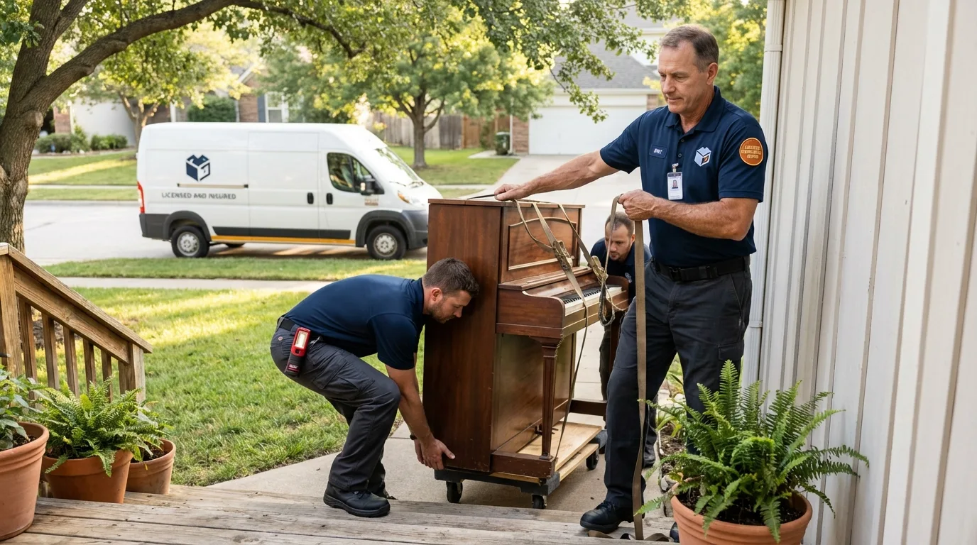 Licensed piano movers securing grand piano in Frostburg, MD