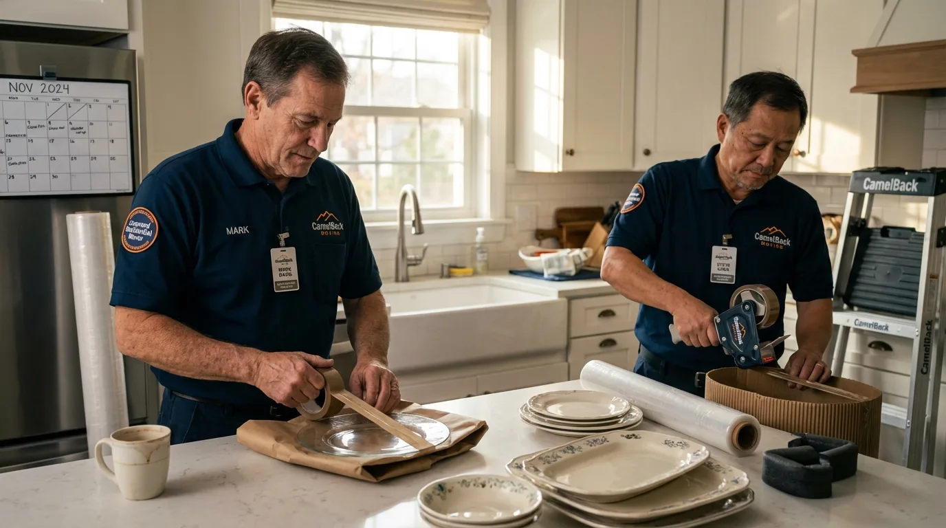 Professional crew packing kitchen dishware in Frostburg, MD